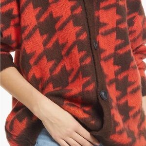 jets Fran’s designer Red and Brown Cardigan Sweater